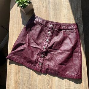 Faux Leather Button Front Skirt